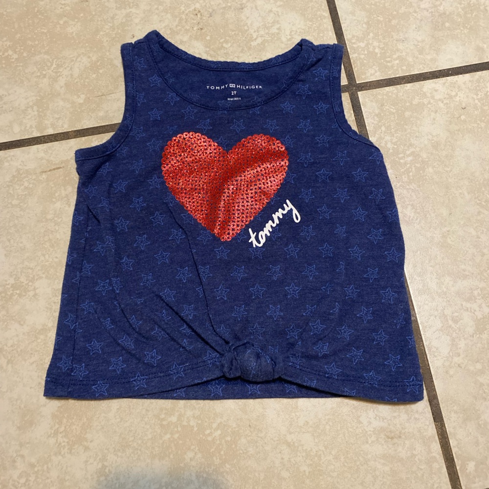 Tommy Hilfiger Kids Navy Tank Top with Red Sequin Heart - Picture 2 of 3
